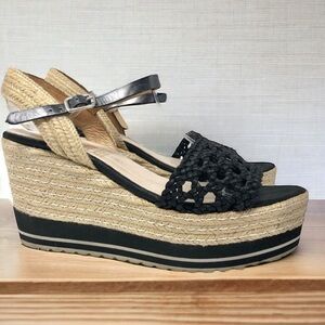 Kanna Black Braided Espadrille Platform Sandals Size 39